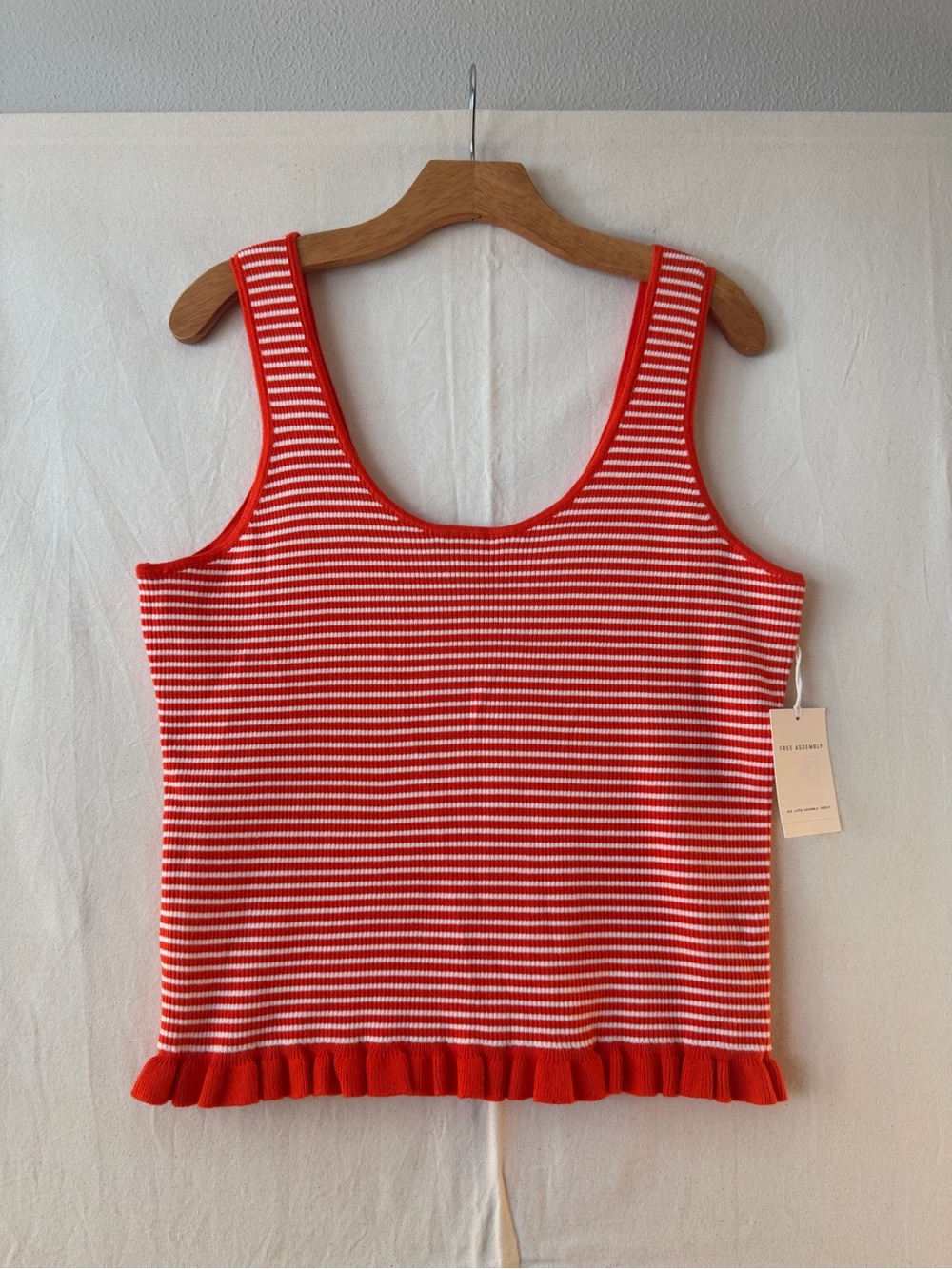 3/$20 Striped Red & White Ruffle-Hem Ribbed Knit Tank Top